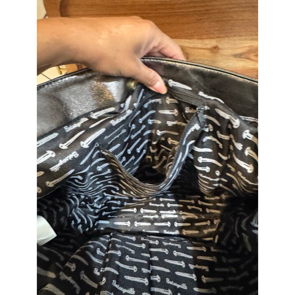 vintage Betsey Johnson Gunmetal Tote Bag with Ruffle Lace Accents 2006-2009 - Picture 12 of 16